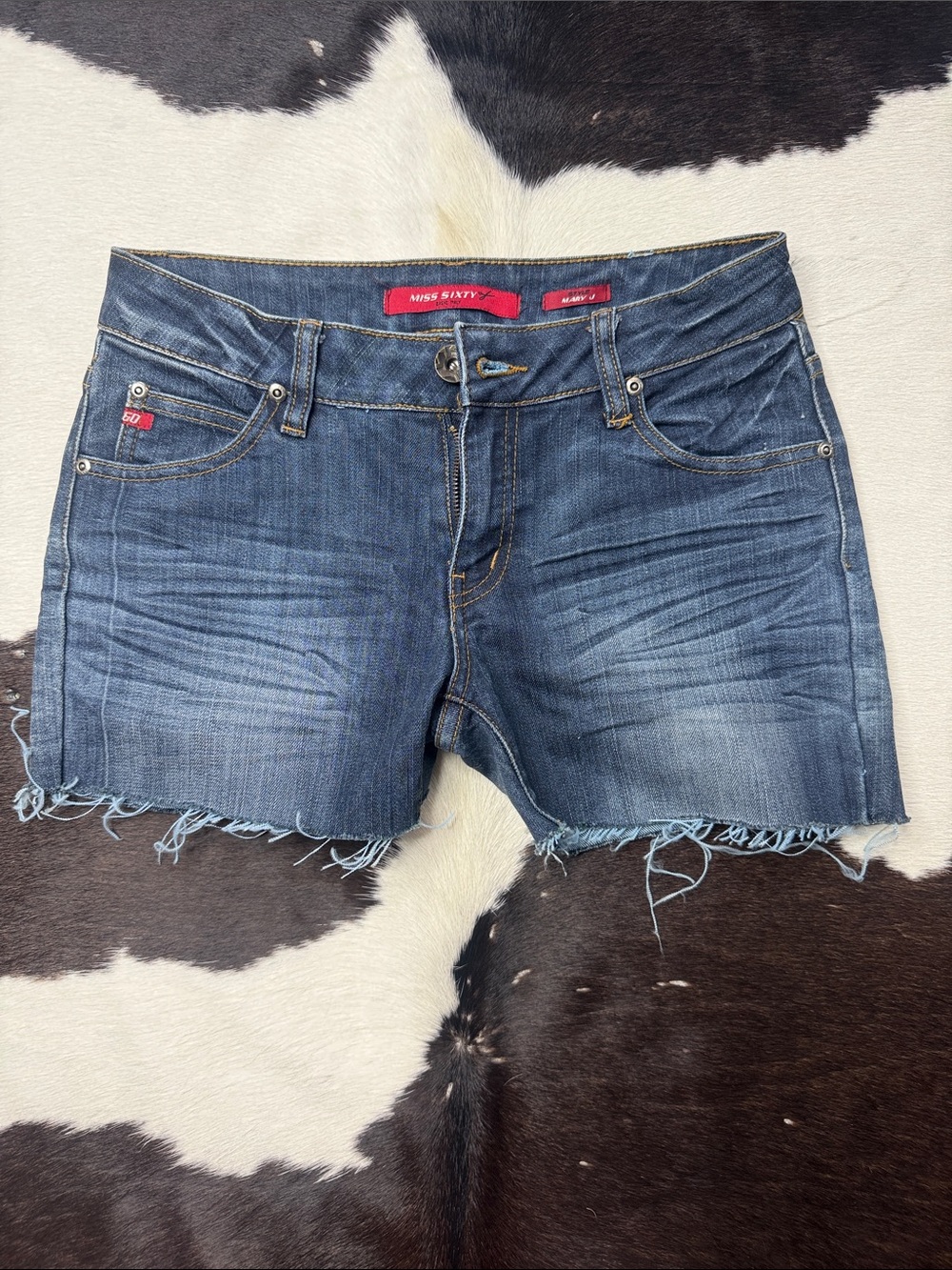 Miss Sixty Distressed Dark Blue Denim Cutoff Shorts